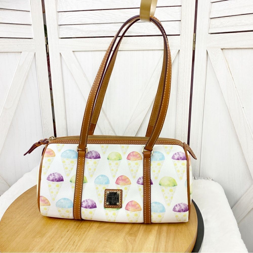 Dooney & Bourke Snowcone Barrel Shoulder Bag Purse‎ White Pastel Leather